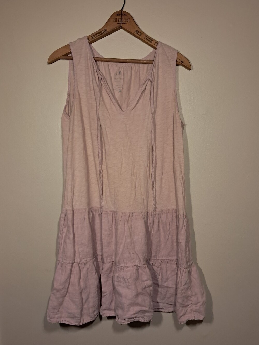Velvet Slub Cotton Tunic Light Pink Tiered Sleeveless Tunic Dress Medium